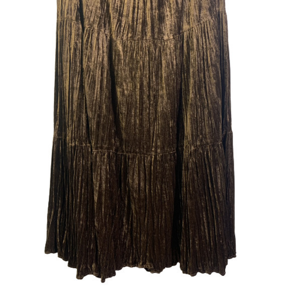 CIRCLE T Vintage Brown Velvet Tiered‎ Ruffle Maxi Skirt - Picture 4 of 7